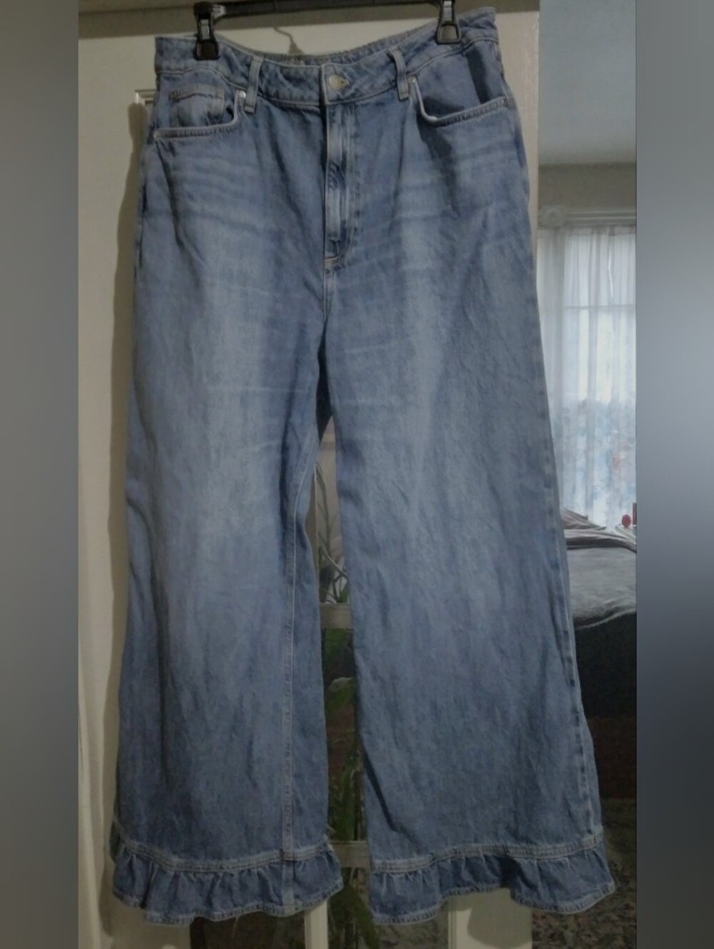 Pilcro Ruffle Hem Wide-Leg Jeans